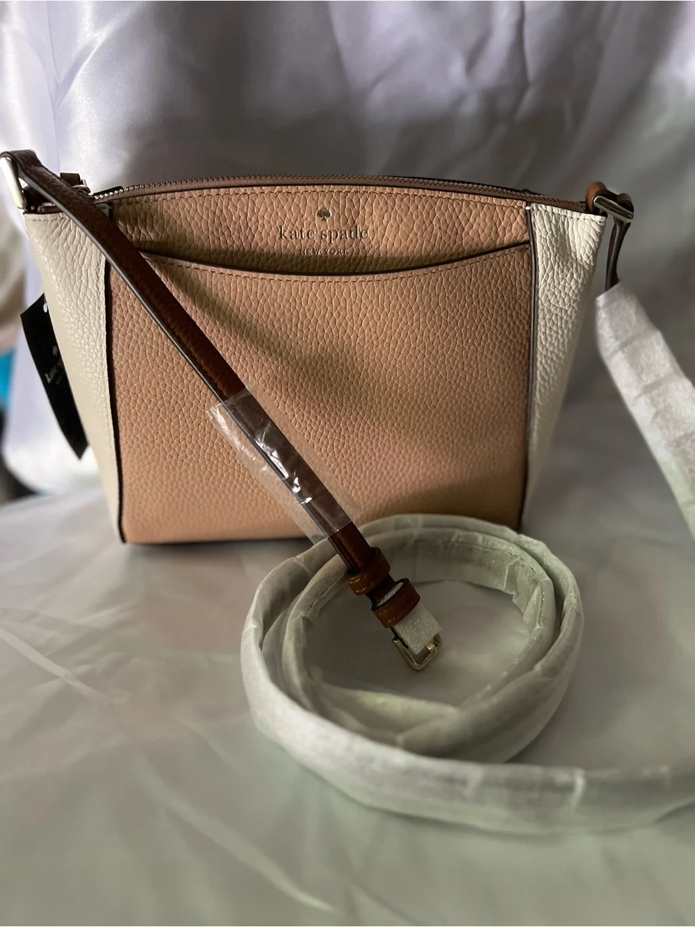 Kate Spade Pebbled Leather Crossbody Bag in Tan and White